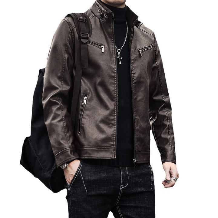 Herren Stilvolle Kunstlederjacke Drune