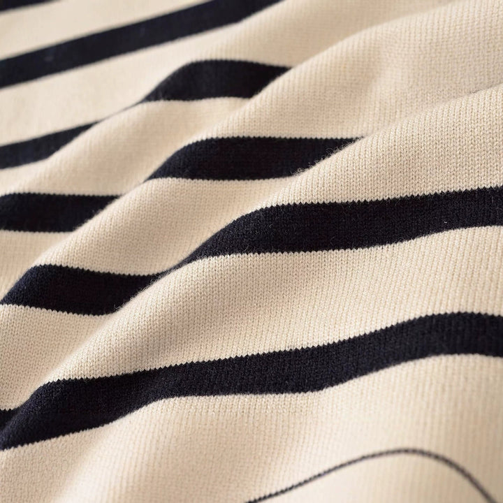 Damen Gestreifter Strickpullover mit halbem Reißverschluss und Stehkragen Drune