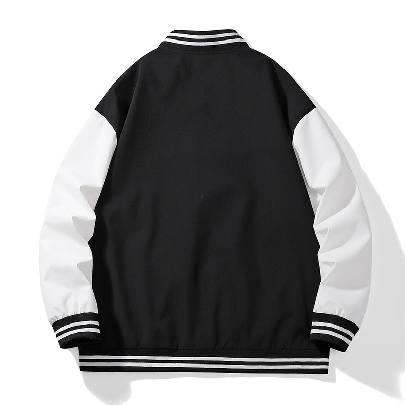 Unisex College-Bomberjacke im Varsity-Stil mit kontrastärmeln, gestreiften Rippbündchen und Druckknopfverschluss Drune