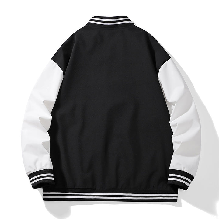 Unisex College-Bomberjacke im Varsity-Stil mit kontrastärmeln, gestreiften Rippbündchen und Druckknopfverschluss Drune