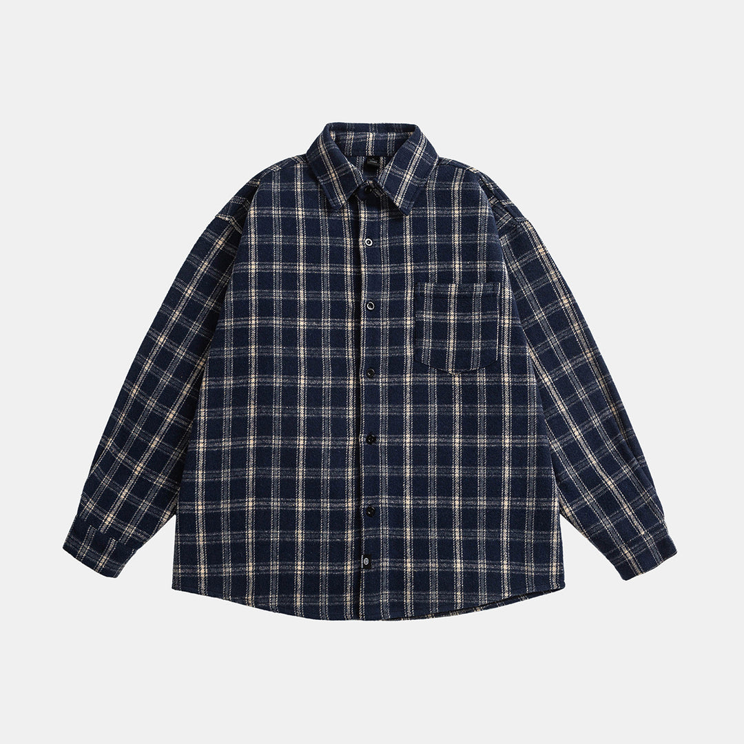 Unisex Oversize Karo-Hemdjacke im Boxy-Cut mit aufgesetzter Brusttasche und Soft-Flanell Drune