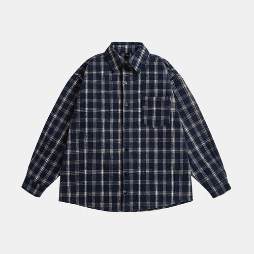 Unisex Oversize Karo-Hemdjacke im Boxy-Cut mit aufgesetzter Brusttasche und Soft-Flanell Drune