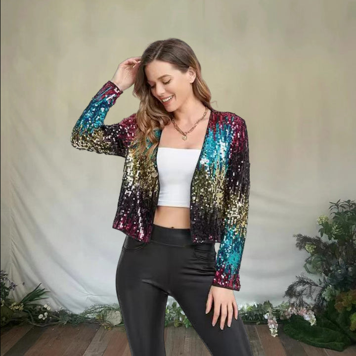 Damen Glitzernde Paillettenjacke mit modischem Schnitt Drune