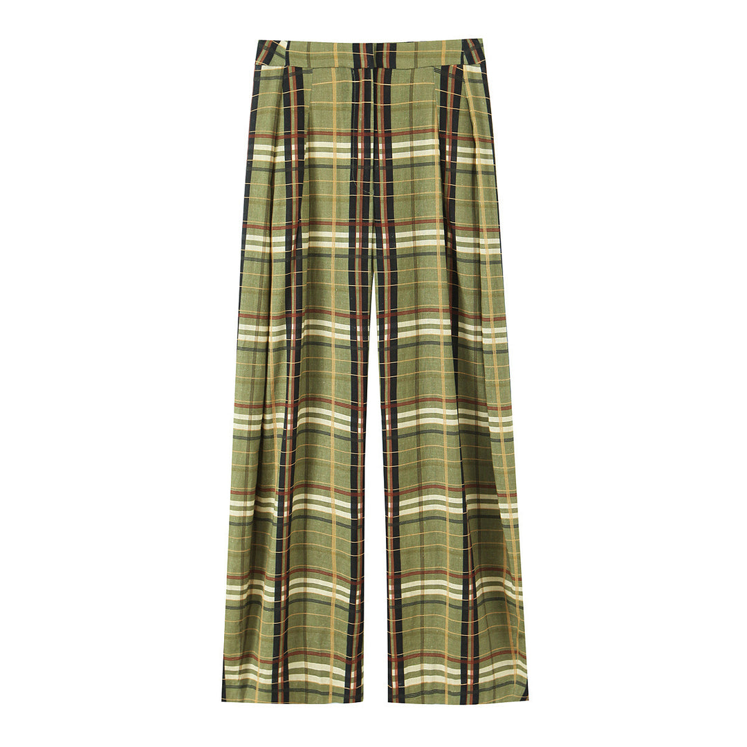 Damen 90+ weit geschnittene High‑Waist Palazzo‑Hose im Karierten Plissee‑Look Drune