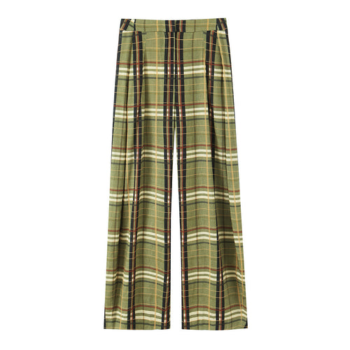 Damen 90+ weit geschnittene High‑Waist Palazzo‑Hose im Karierten Plissee‑Look Drune