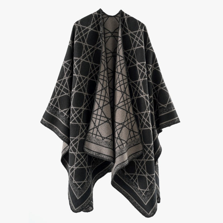 Damen Wendbarer Jacquard-Capeponcho mit geometrischem Allovermuster und offenem Kimono-Fall Drune