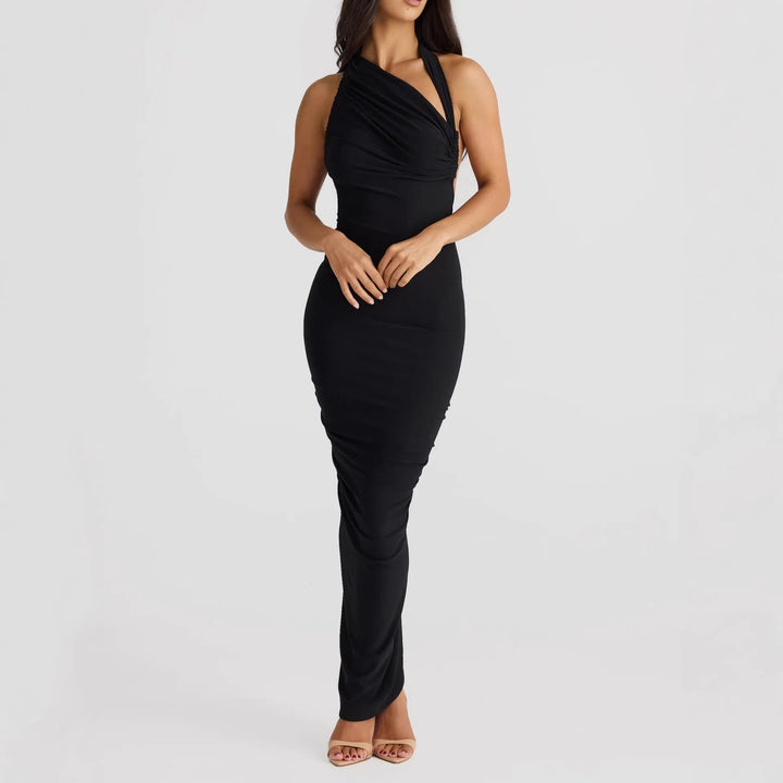 Damen Elegantes langes Wickelkleid mit schulterfreiem Design und gerafftem Oberteil Drune