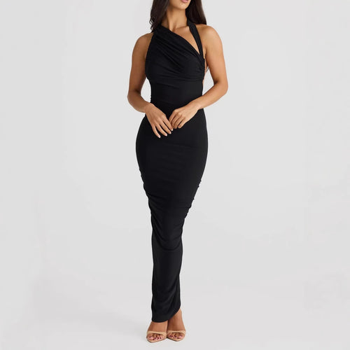 Damen Elegantes langes Wickelkleid mit schulterfreiem Design und gerafftem Oberteil Drune