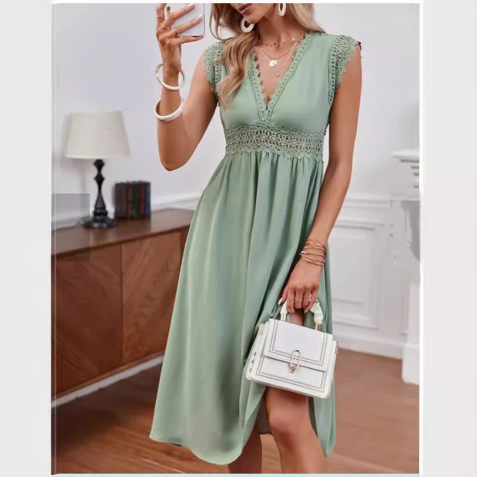 Damen Kleid mit Spitzendetails und lockerer Passform Drune