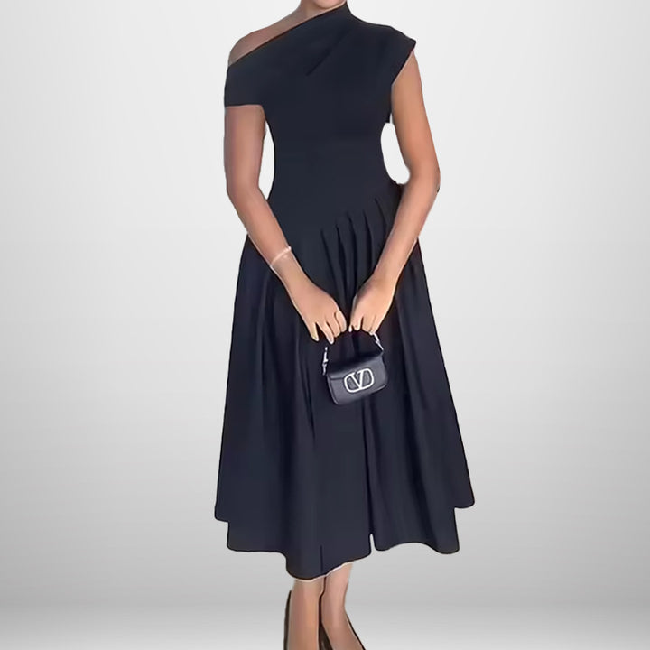 Damen Elegantes One-Shoulder Maxikleid mit Faltenwurf und fließendem Rock Drune