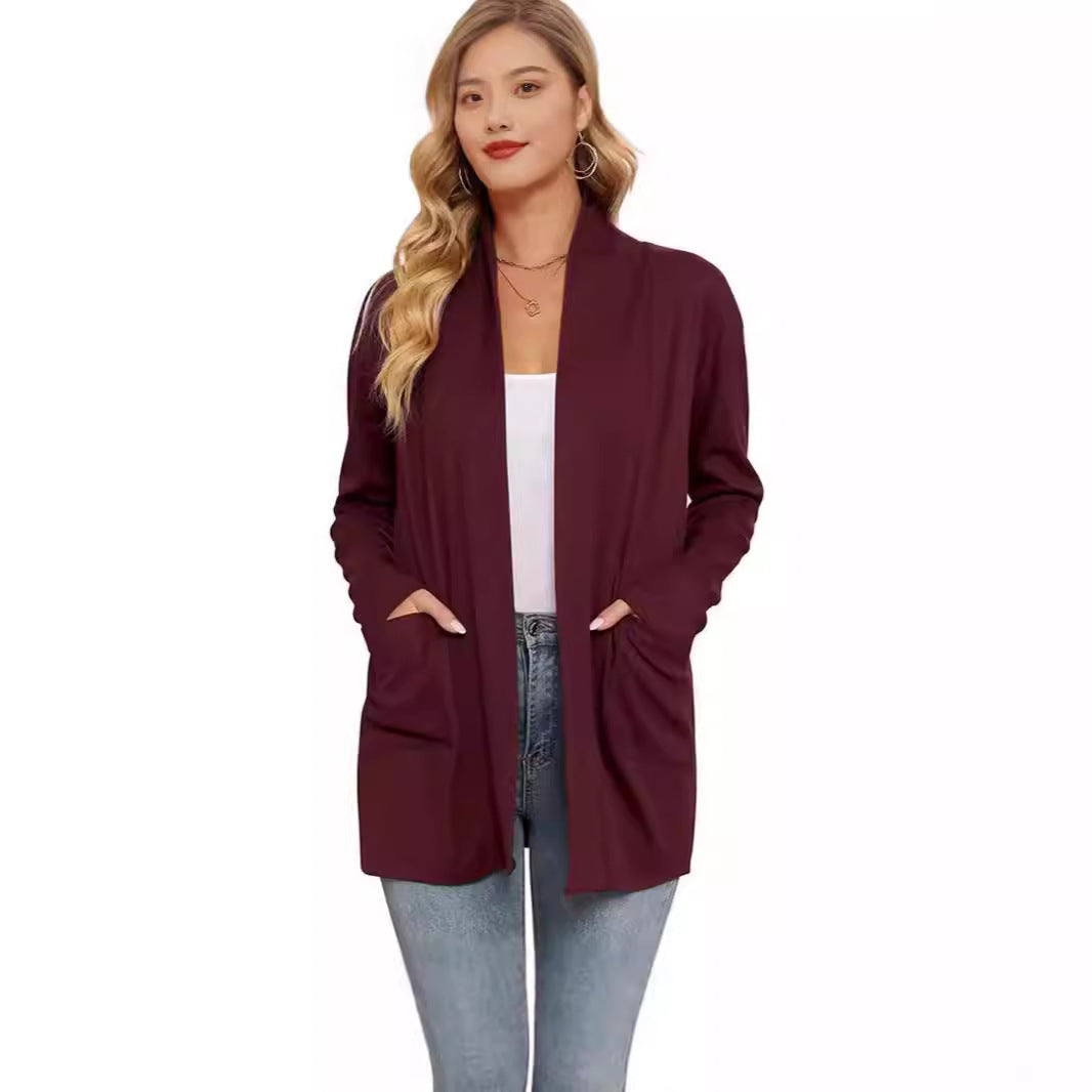 Damen lässiger Longcardigan mit Taschen Drune