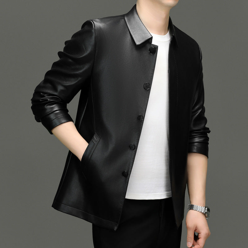 Herren Kunstlederjacke mit modernem Schnitt und eleganter Knopfleiste Drune