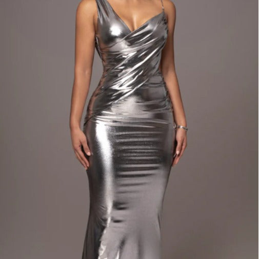 Damen Glamouröses Maxikleid mit figurformendem Schnitt und schimmerndem Stoff Drune