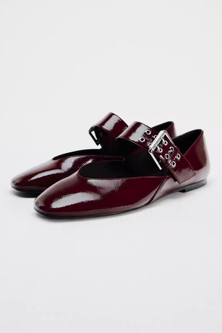 Damen Flache Riemchen‑Ballerinas mit breitem dekorativem Schnallenriemen und Leopardenmuster Drune