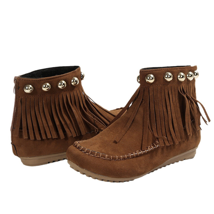 Damen Fransen-Mokassin-Stiefelette mit Ziernieten und Rückenreißverschluss Drune