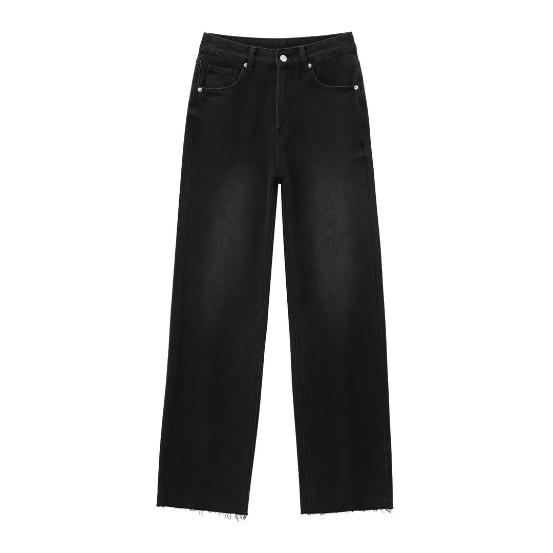 Damen hochtaillierte Wide-Leg-Jeans mit weitem Bein und Vintage-Waschung Drune