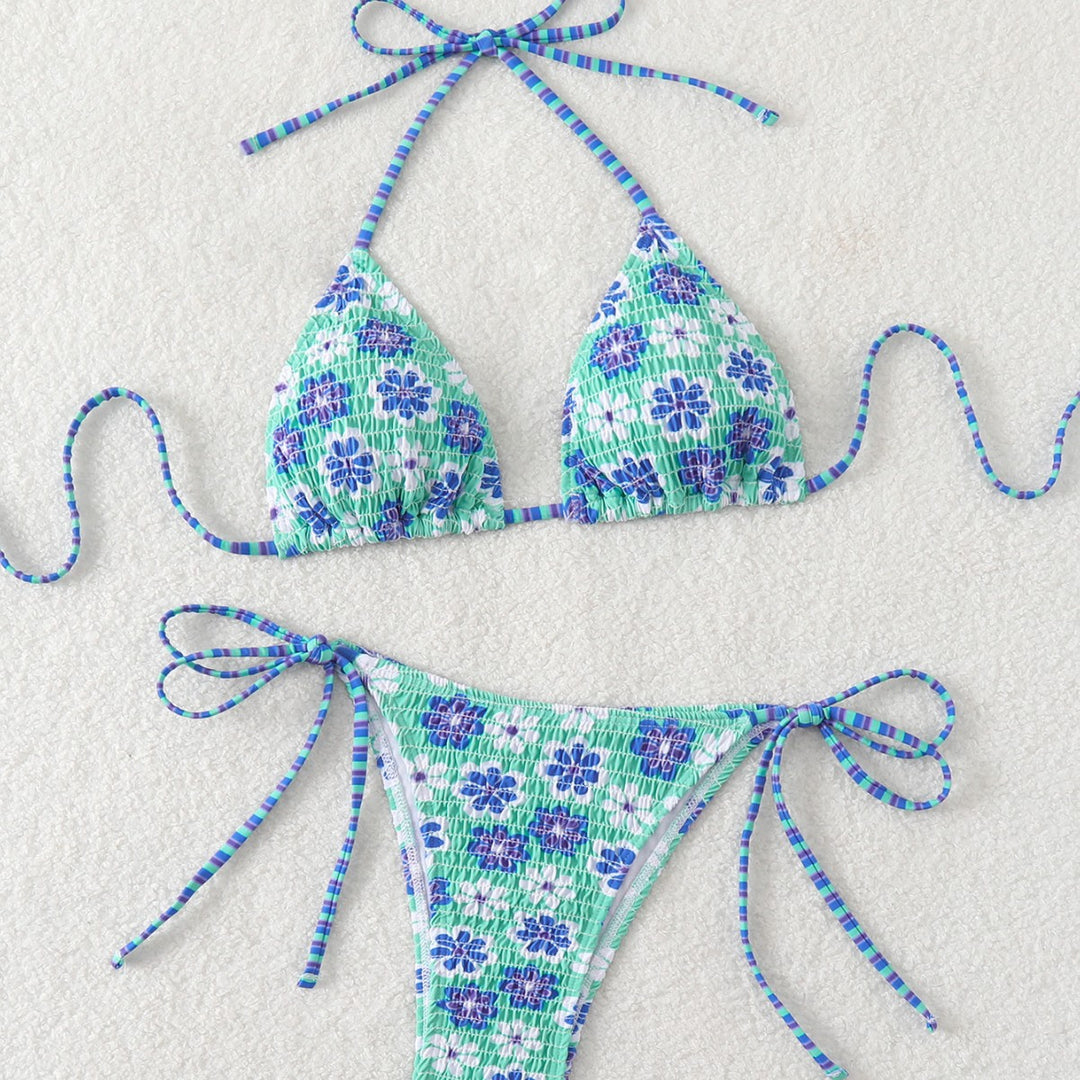 Damen Triangel-Bikini mit verspieltem Blumendesign und elastischen Trägern Drune