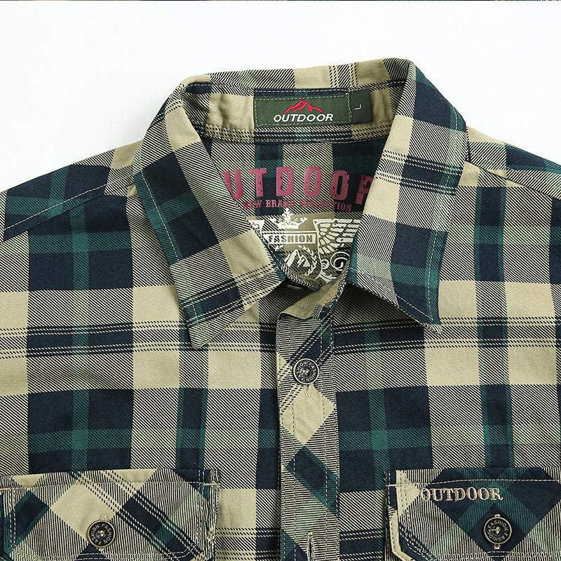 Herren kariertes Flanellhemd im Worker‑Style mit Brustpattentaschen Drune
