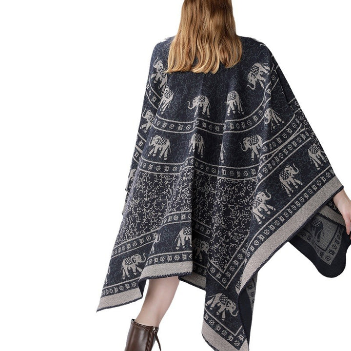 Damen Capeponcho im Wickelstil mit ornamentaler Jacquardstruktur und offenem Kimono-Fall Drune