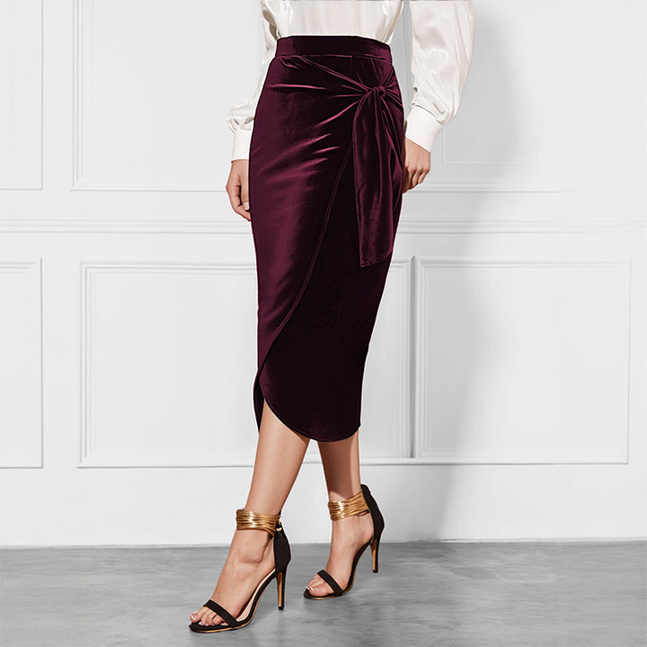 Damen Eleganter Wickelrock mit Schärpen Drune