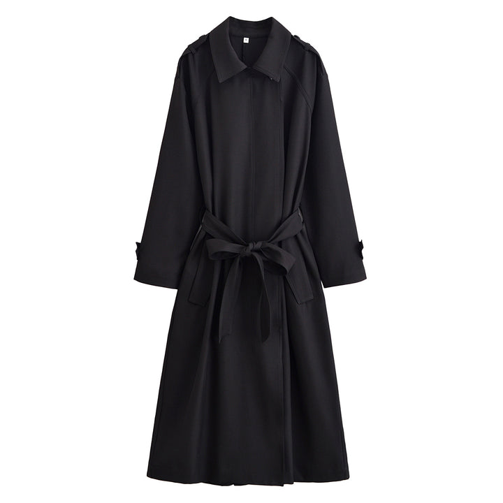 Damen Langer taillierbarer Trenchcoat mit Bindegürtel und Epauletten Drune