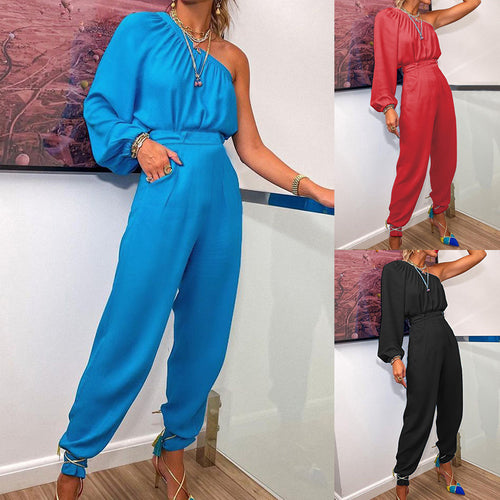 Damen Einteiler mit asymmetrischem Schnitt und eleganten Puffärmeln Drune