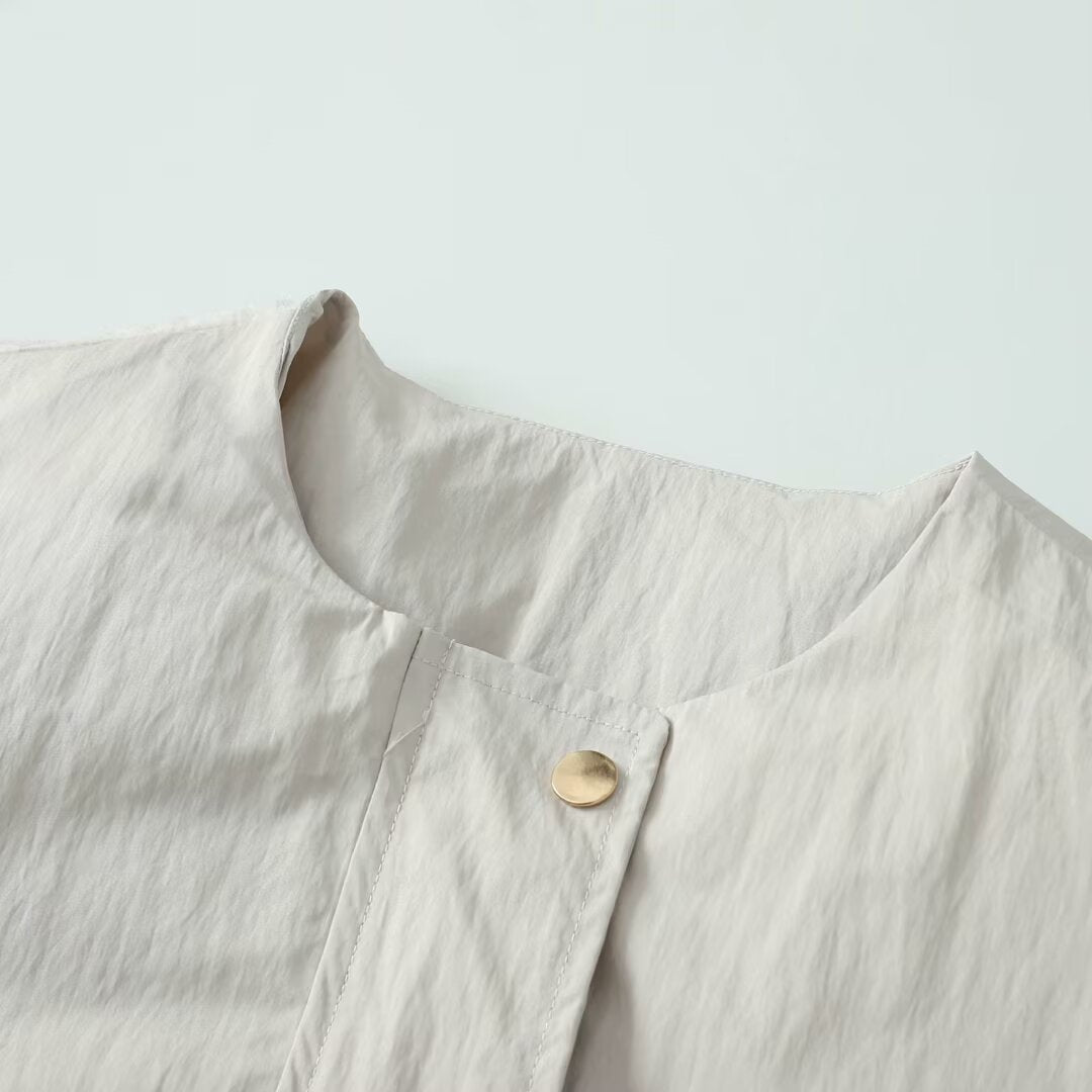 Damen nan leichte Utility-Blousonjacke mit Rundhalsausschnitt, Druckknopfleiste und großen aufgesetzten Pattentaschen Drune