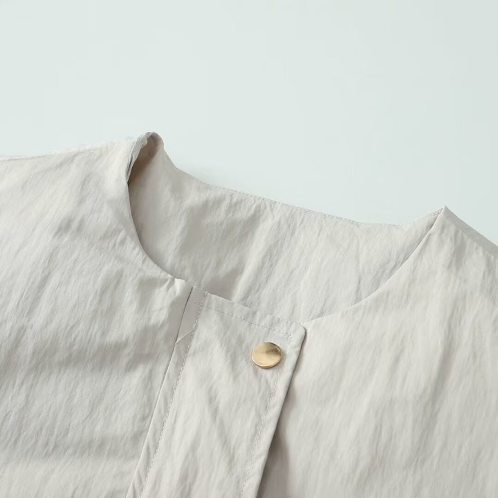 Damen nan leichte Utility-Blousonjacke mit Rundhalsausschnitt, Druckknopfleiste und großen aufgesetzten Pattentaschen Drune