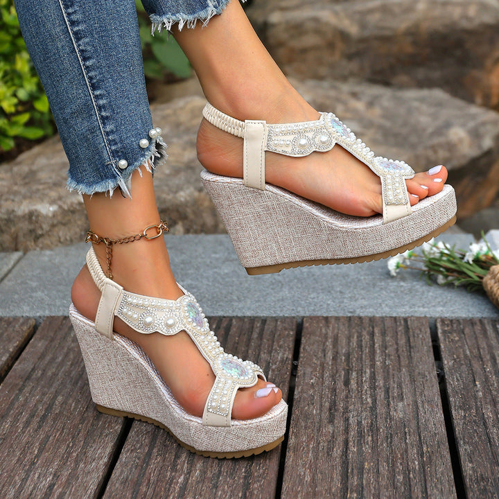 Damen Wedge-Sandaletten mit funkelnden Perlen und komfortablem Riemendesign Drune