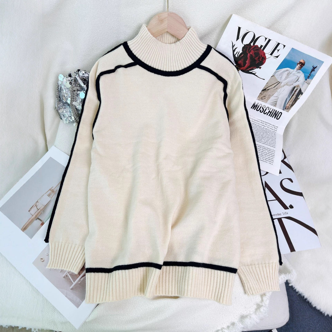 Damen modischer Rollkragenpullover mit kontrastierendem Saum Drune
