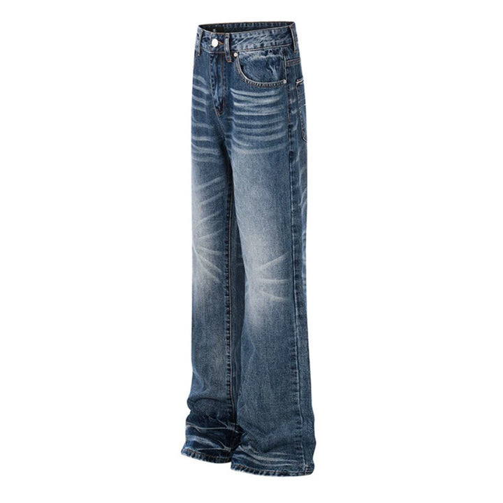 Damen High‑Waist-Jeans im Palazzo‑Schnitt mit Used‑Effekt und Fal­tenoptik Drune