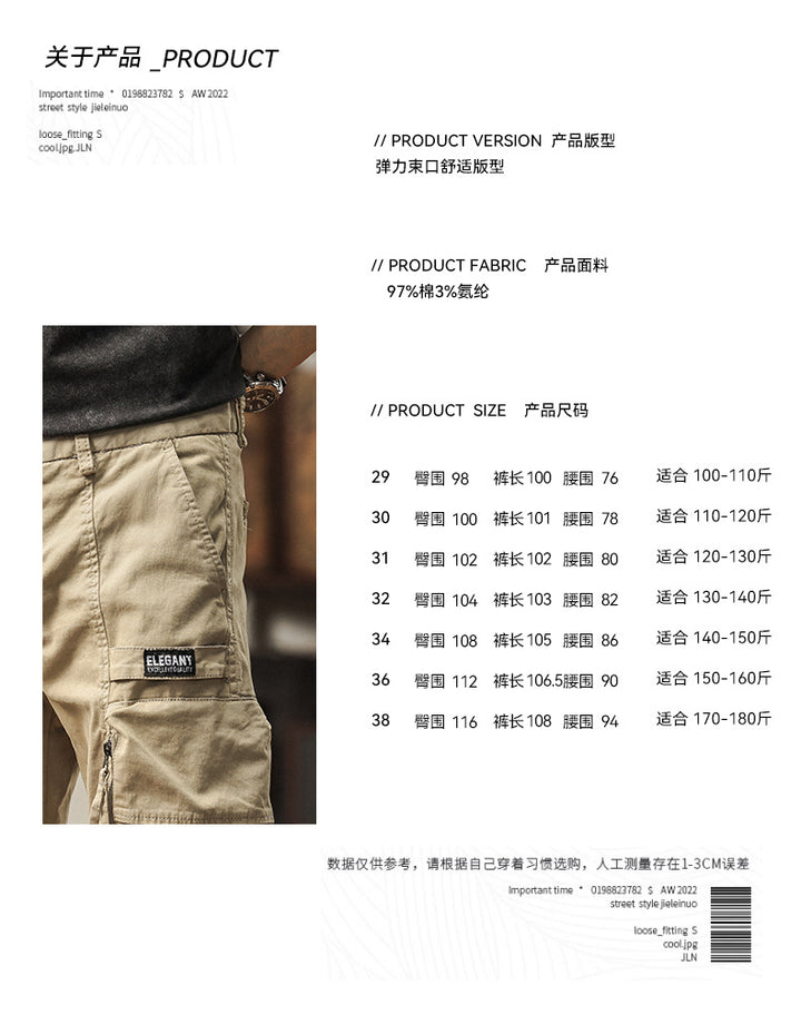 Herren Strapazierfähige Canvas-Cargohose im taktischen Look mit Kniepaneelen, Mehrfachtaschen und elastischem Knöchelabschluss Drune