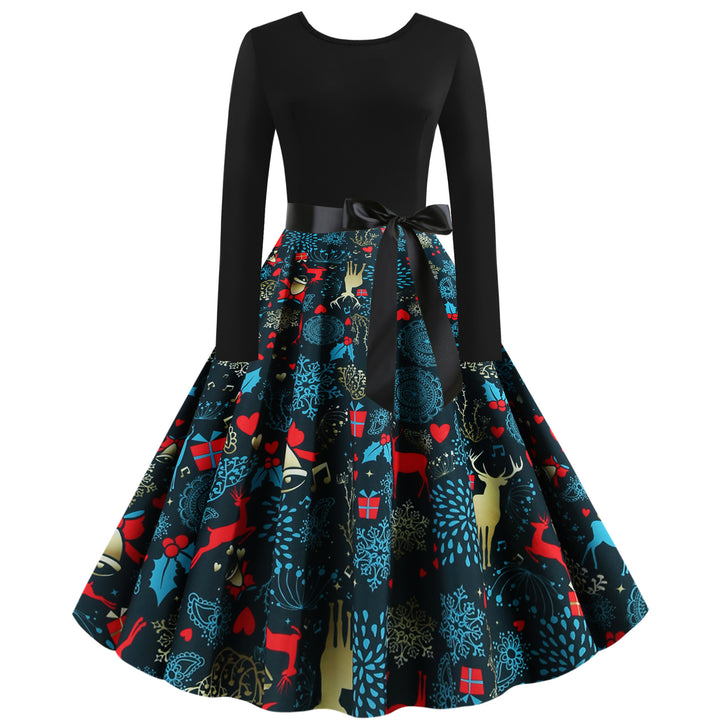 Damen Rock mit buntem Weihnachtliche Muster und eleganter Taillenbindung Drune