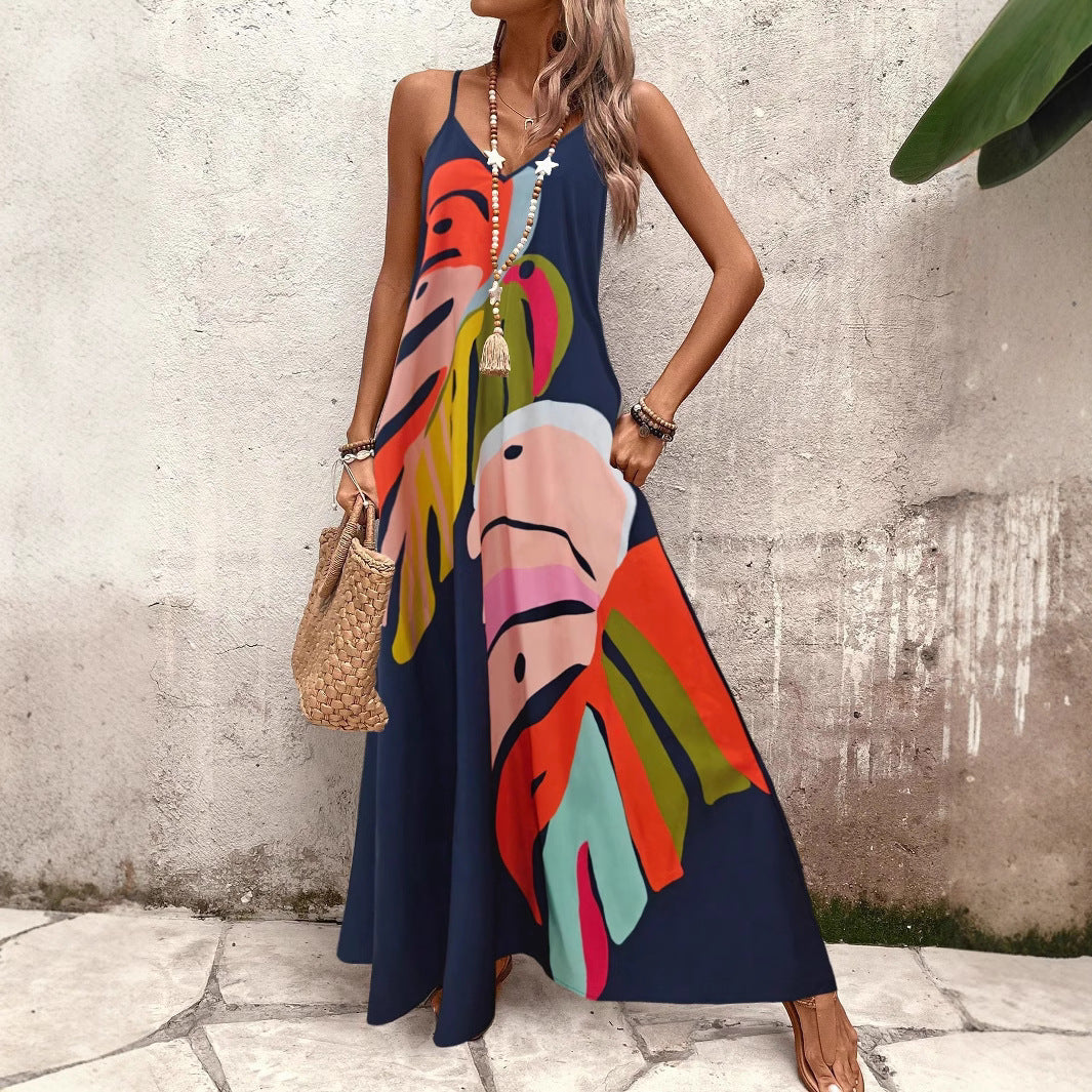 Damen Sommerliches Maxikleid mit buntem Blattdruck Drune