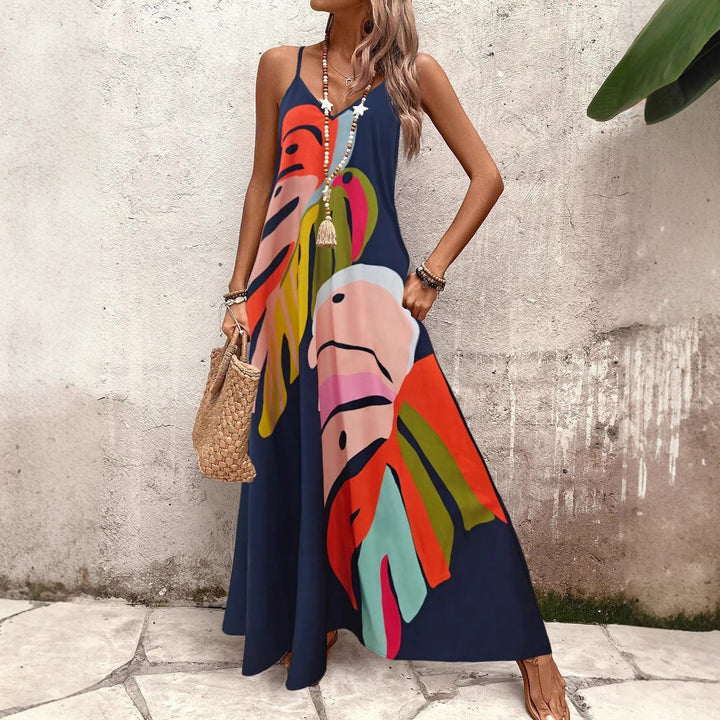 Damen Sommerliches Maxikleid mit buntem Blattdruck Drune