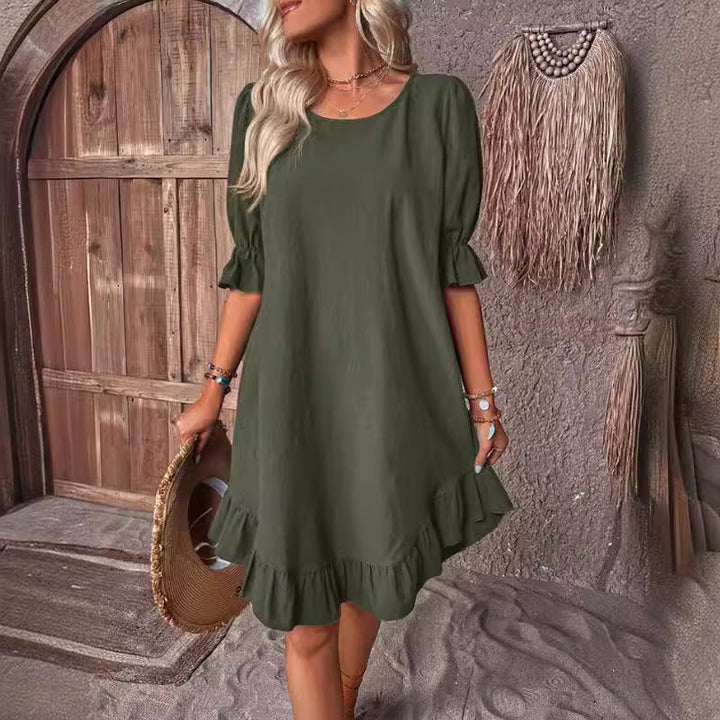 Damen Sommerliches Freizeitkleid mit Rüschendetails und lockerem Schnitt Drune