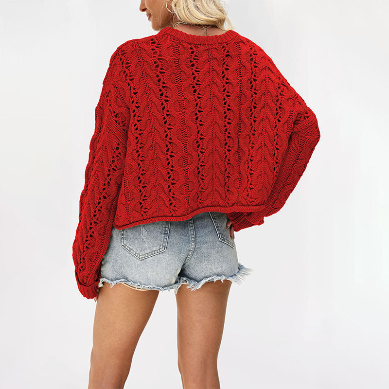 Damen kuscheliger Strickpullover mit strukturiertem Zopfmuster Drune