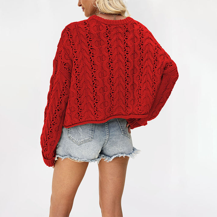 Damen kuscheliger Strickpullover mit strukturiertem Zopfmuster Drune