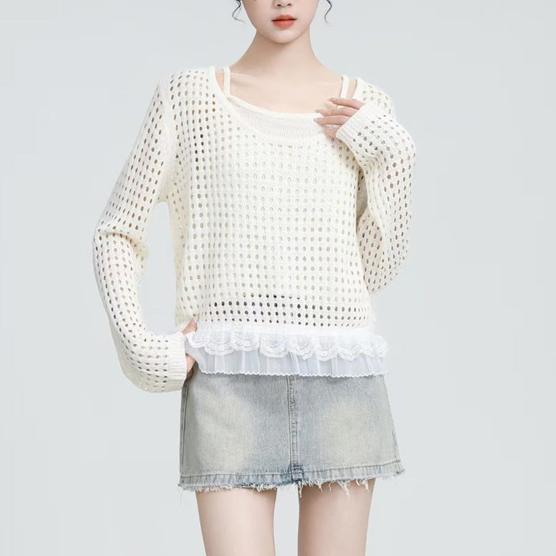 Damen luftiger Pullover mit Rüschen-Detail Drune