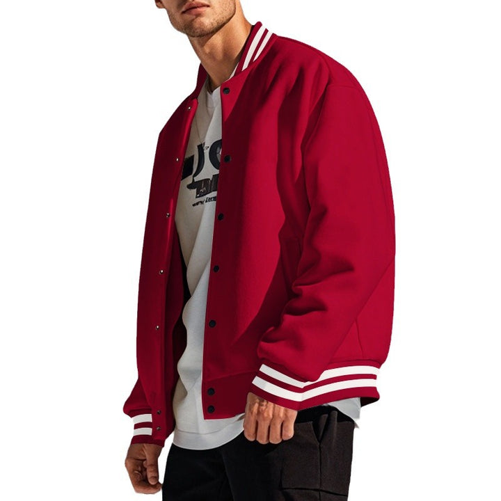 Herren sportliche Collegejacke im Vintage-Stil mit breitem Kragen und Druckknopfverschluss Drune
