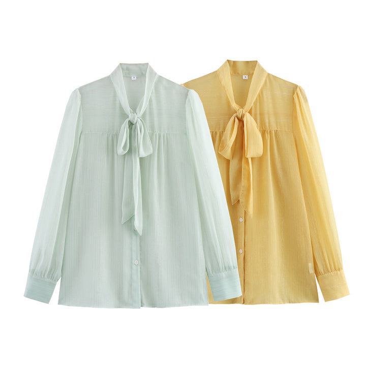 Damen Bluse mit Schluppe und transparentem Stoff Drune