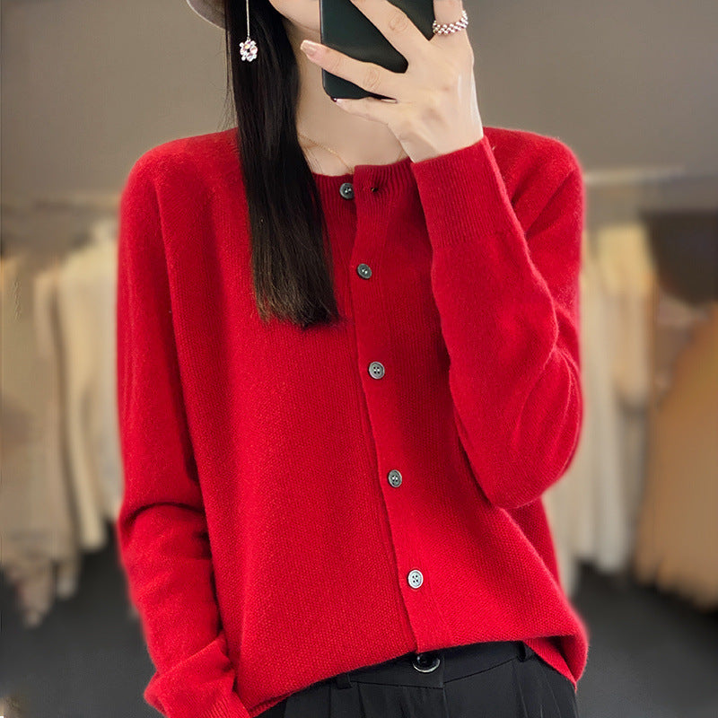 Damen Kurzgeschnittener Cardigan in Mohair‑Optik mit Rundhalsausschnitt und Perlmuttknöpfen Drune