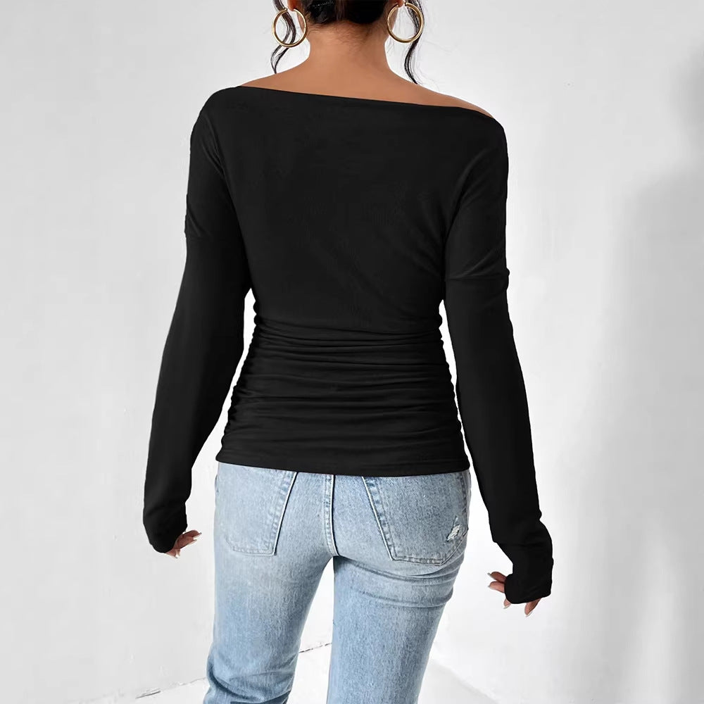 Damen Off-Shoulder Oberteil mit figurbetontem Schnitt und feiner Raffung Drune