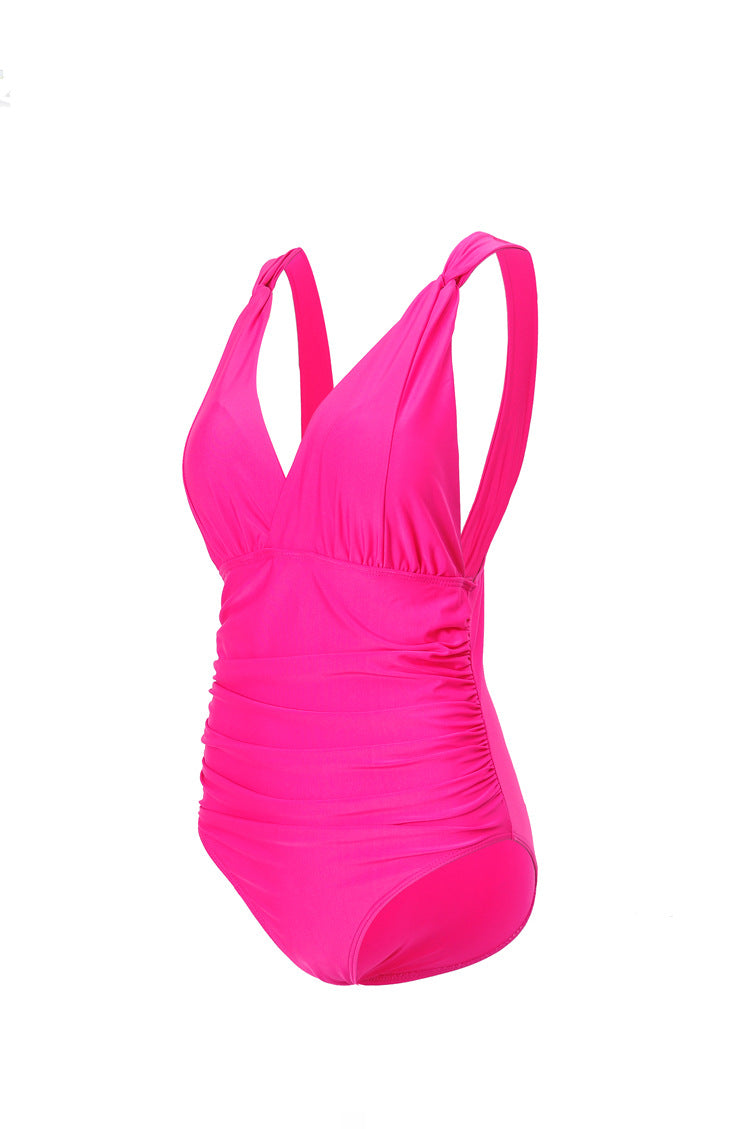 Damen Eleganter Einteiler Badeanzug mit Wickeloptik und Raffung Drune
