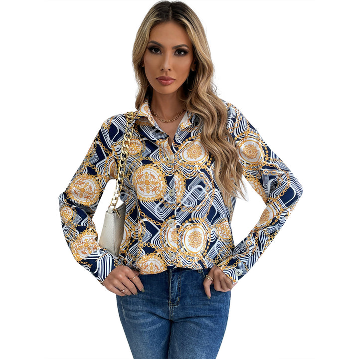 Damen geblümtes Shirt mit eleganten Langarm und knöpfbarem Kragen Drune
