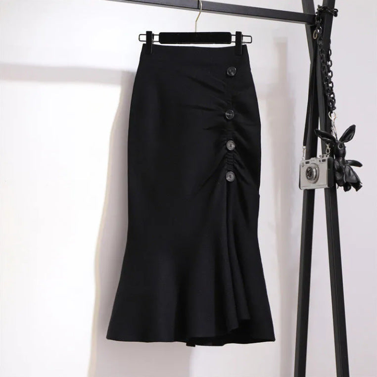 Damen Eleganter, figurbetonter Midi-Rock mit Knopfdetails Drune