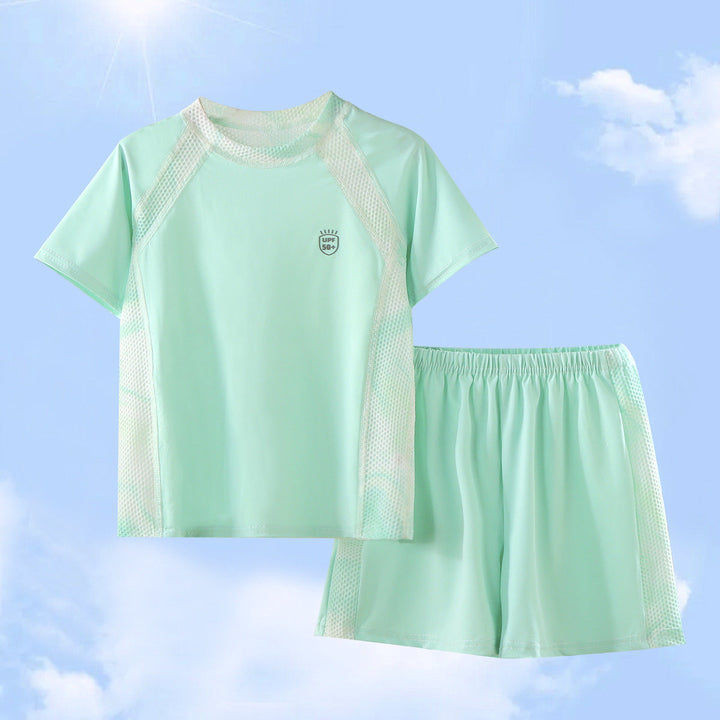 Damen nan UV-Schutz Bade-Set mit Kurzarm-Rashguard und elastischen Badeshorts Drune