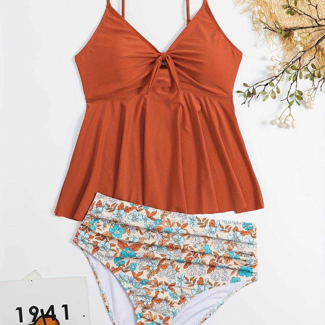Damen Tankini-Set mit modischem Floral-Design und verstellbaren Trägern Drune