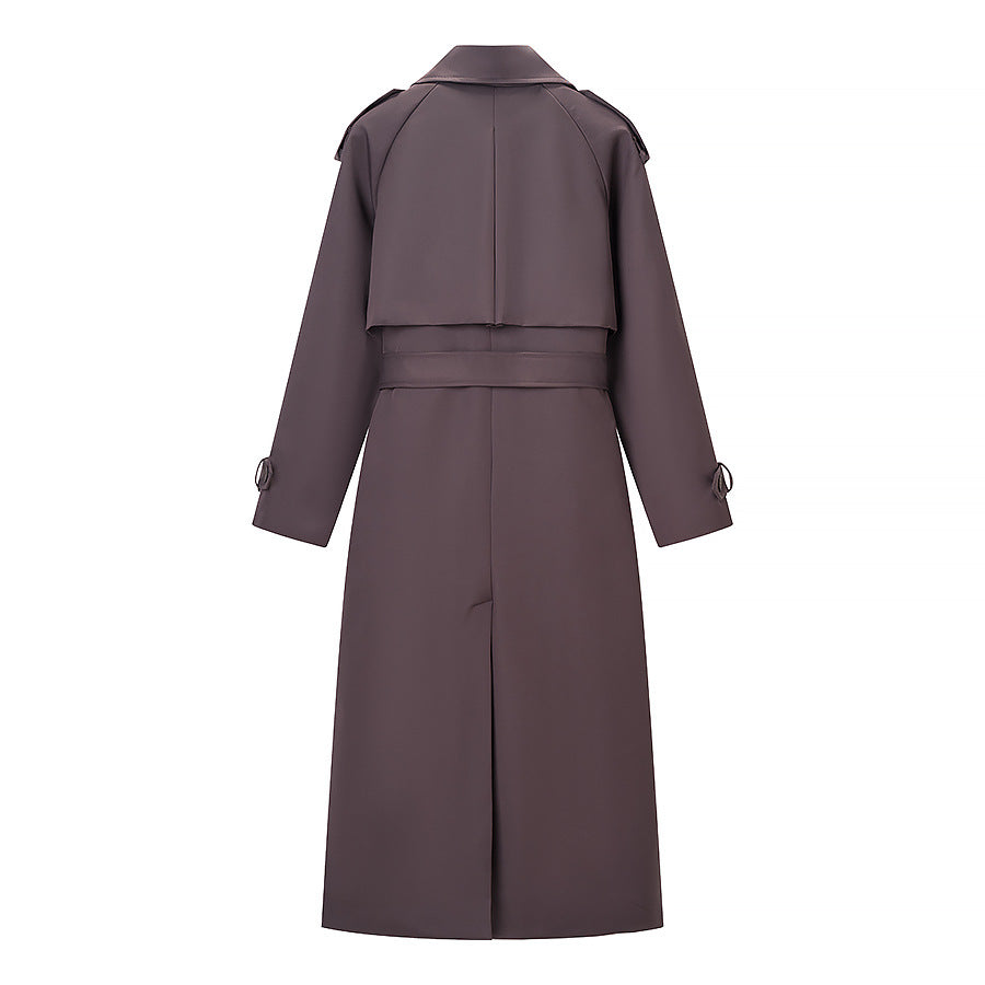 Damen Langer taillierter Trenchcoat mit Bindegürtel und doppelreihiger Knopfleiste Drune