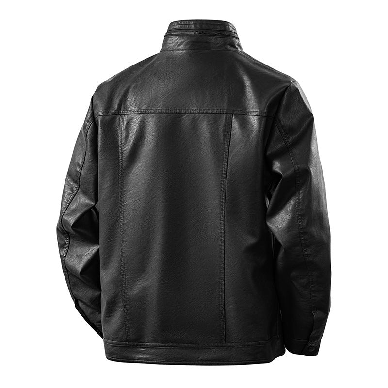 Herren zeitlose Kunstleder-Blousonjacke mit Soft-Touch Oberfläche, Stehkragen und verdecktem Zwei-Wege-Reißverschluss Drune